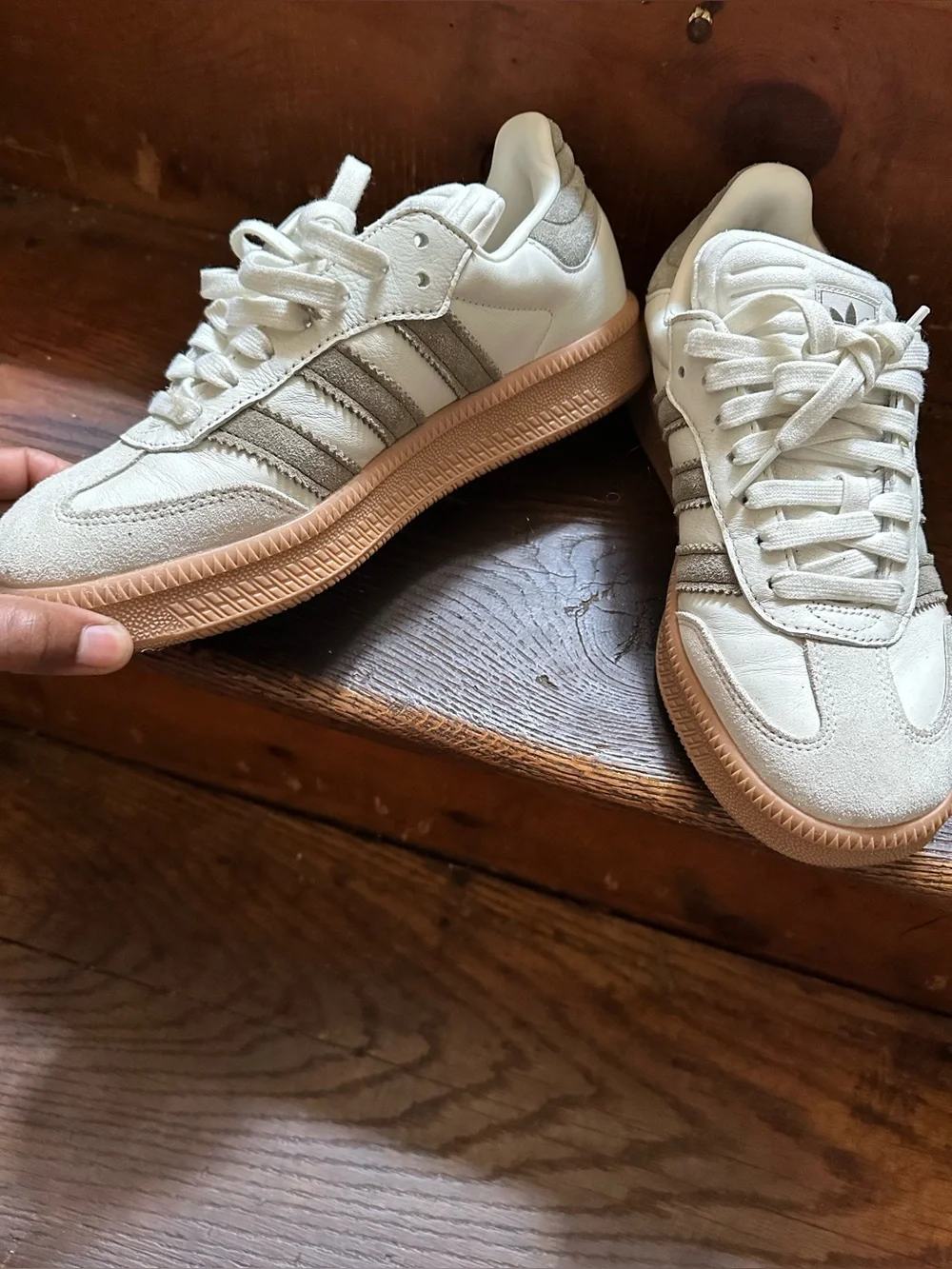 adidas Samba Low-Profile Sneakers in White and Taupe with Gum Sole